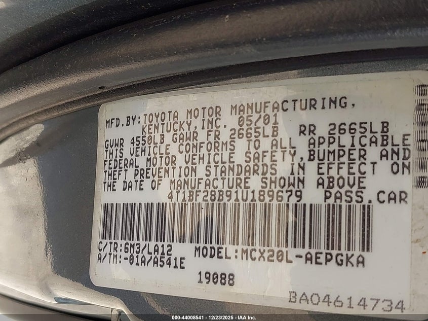 2001 Toyota Avalon Xls VIN: 4T1BF28B91U189679 Lot: 44008541