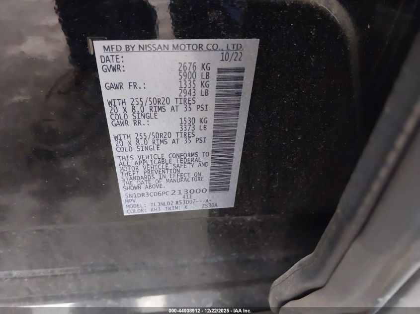 2023 Nissan Pathfinder Sl 4Wd VIN: 5N1DR3CD6PC213000 Lot: 44008912