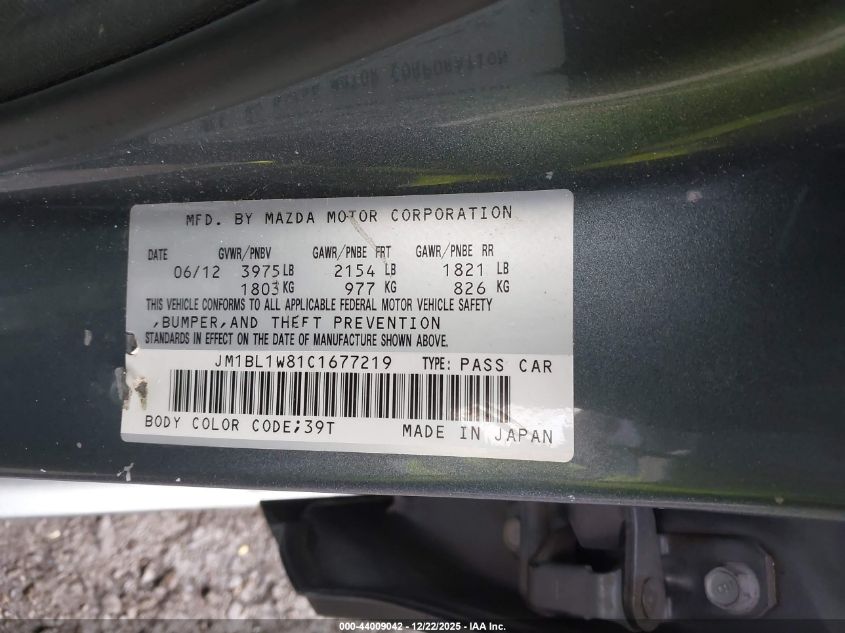 2012 Mazda Mazda3 I Grand Touring VIN: JM1BL1W81C1677219 Lot: 44009042