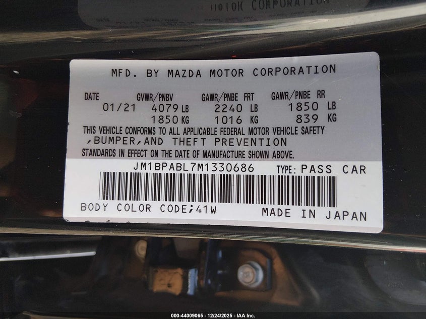 2021 Mazda Mazda3 Select VIN: JM1BPABL7M1330686 Lot: 44009065