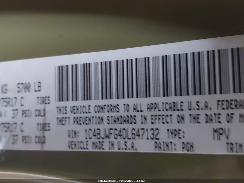 2013 Jeep Wrangler Unlimited Rubicon VIN: 1C4BJWFG4DL647132 Lot: 44009586