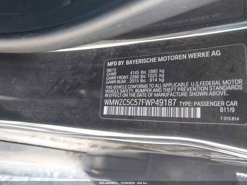 2015 Mini Countryman Cooper S VIN: WMWZC5C57FWP49187 Lot: 44009673