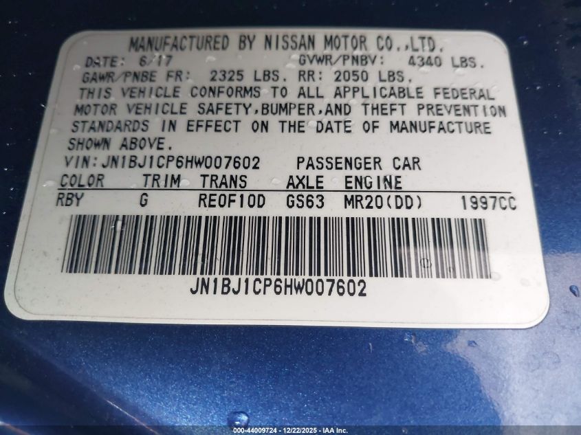 2017 Nissan Rogue Sport S VIN: JN1BJ1CP6HW007602 Lot: 44009724