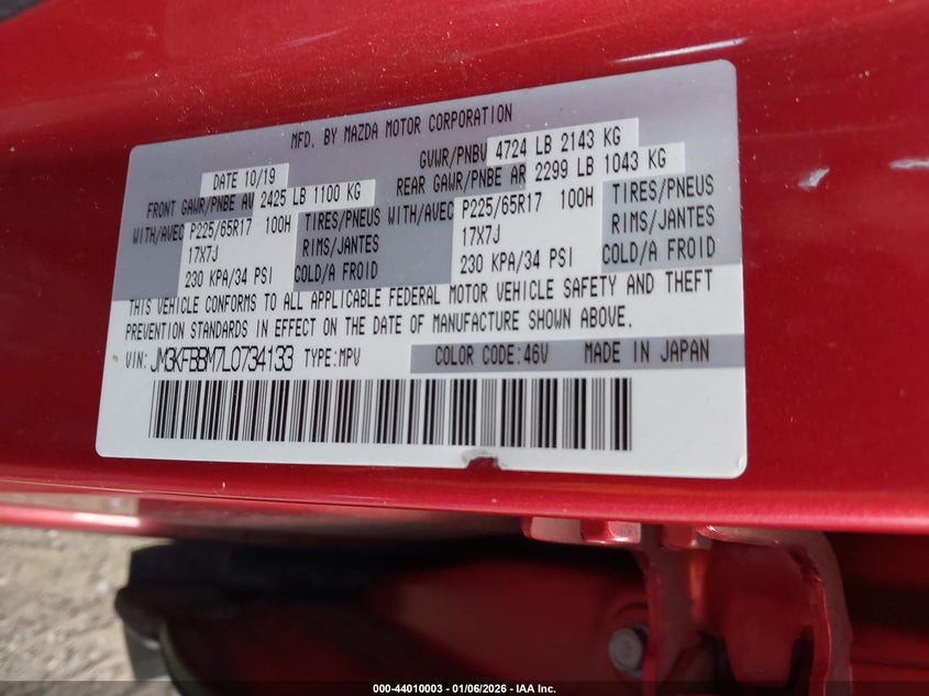 VIN JM3KFBBM7L0734133 2020 MAZDA CX-5 SPORT