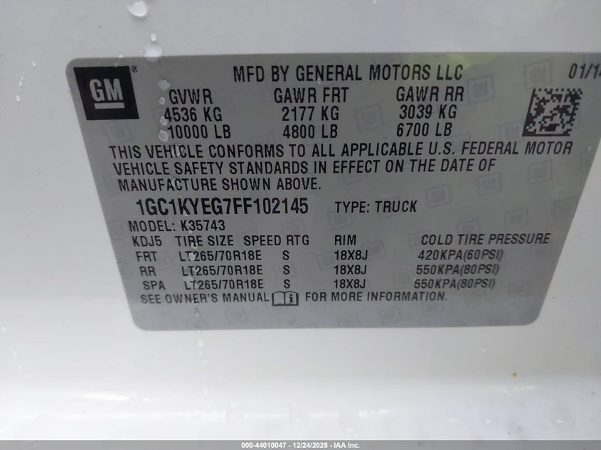 2015 CHEVROLET SILVERADO TRUCK 6.0L V-8 VVT, 360HP