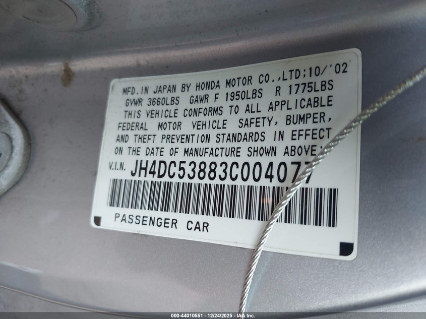 2003 Acura Rsx VIN: JH4DC53883C004077 Lot: 44010551