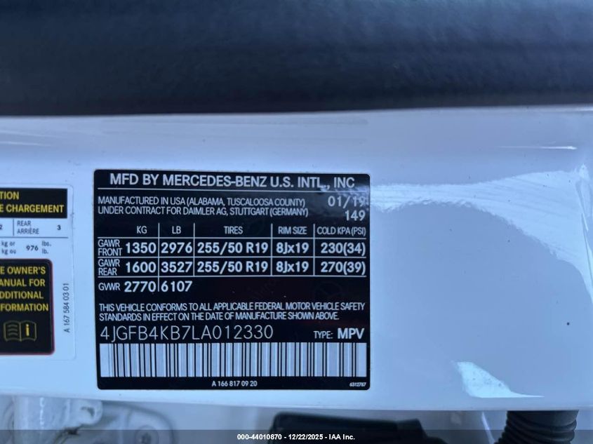 2020 Mercedes-Benz GLE-Class - 4JGFB4KB7LA012330