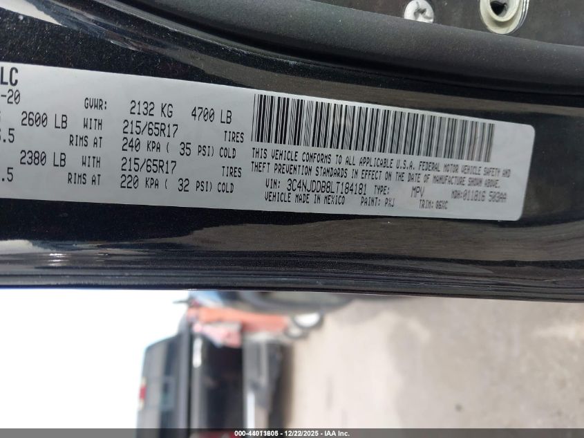 2020 Jeep Compass Trailhawk 4X4 VIN: 3C4NJDDB8LT184181 Lot: 44011605