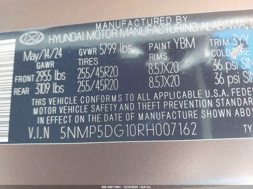 VIN 5NMP5DG10RH007162 2024 HYUNDAI SANTA FE HYBRID CALLIGRAPHY