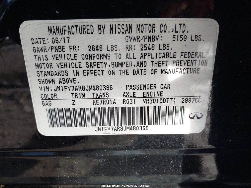 VIN JN1FV7AR8JM480366 2018 INFINITI Q50 3.0T RED SPORT 400