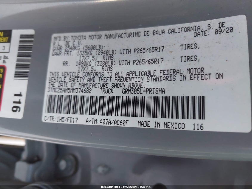 VIN 3TMCZ5AN5MM374682 2021 TOYOTA TACOMA TRD SPORT