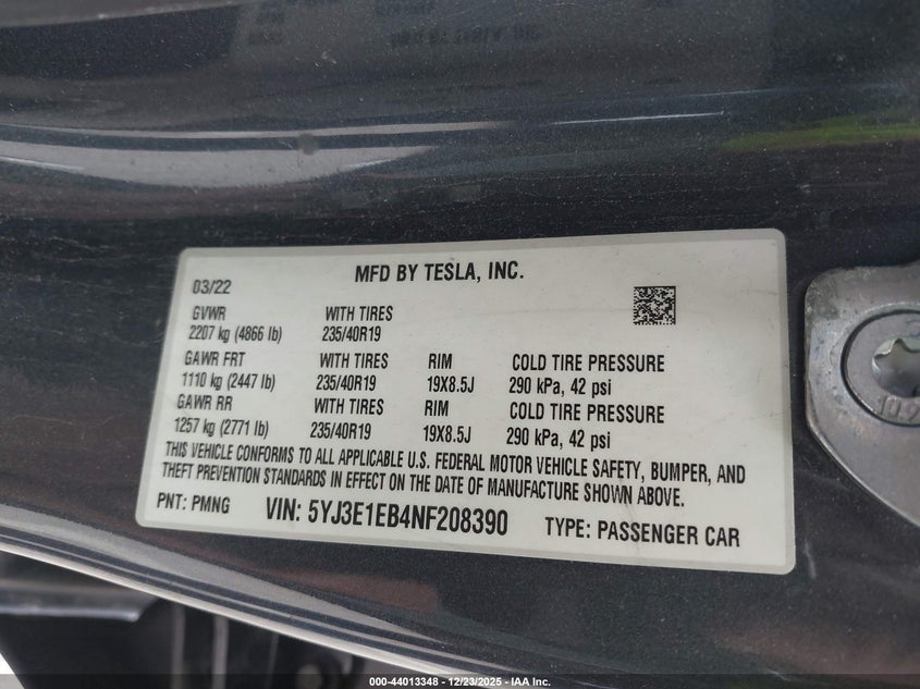 5YJ3E1EB4NF208390 2022 Tesla Model 3 Long Range Dual Motor All-Wheel Drive grey