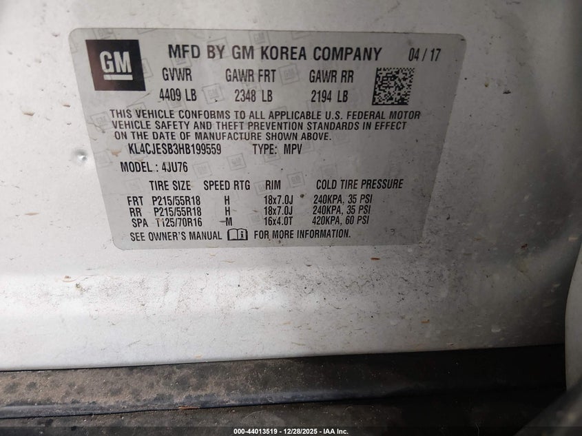 VIN KL4CJESB3HB199559 2017 BUICK ENCORE PREFERRED