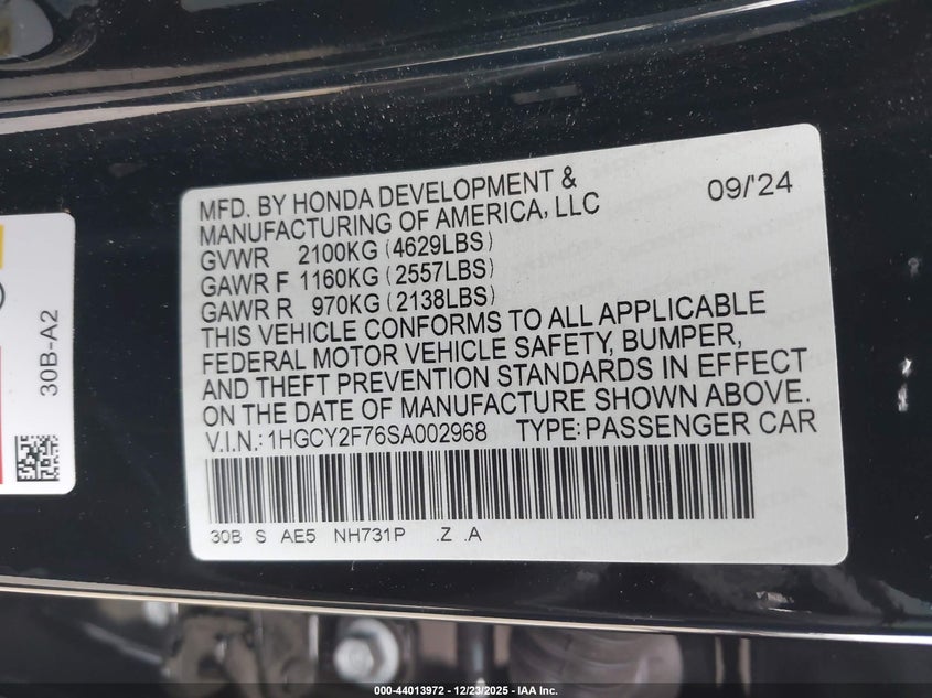VIN 1HGCY2F76SA002968 2025 HONDA ACCORD HYBRID SPORT-L