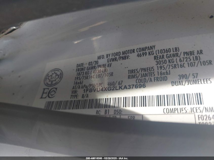 2020 Ford Transit-350 Passenger Xlt VIN: 1FBVU4XG2LKA37696 Lot: 44014146