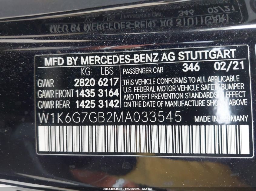 2021 Mercedes-Benz S-Class - W1K6G7GB2MA033545