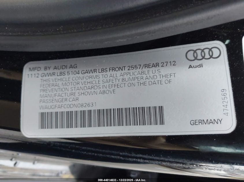 2013 Audi A6 2.0T Premium VIN: WAUGFAFC0DN082631 Lot: 44014633