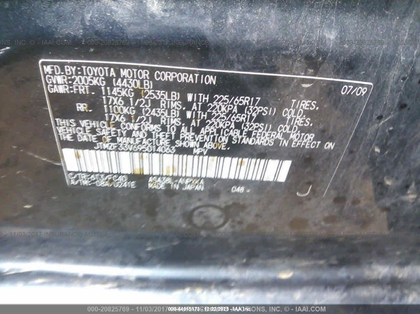 2009 Toyota Rav4 VIN: JTMZF33V695014063 Lot: 44015173