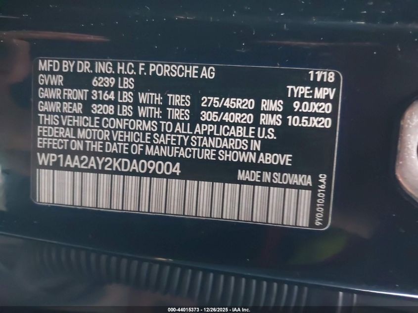 2019 Porsche Cayenne - WP1AA2AY2KDA09004