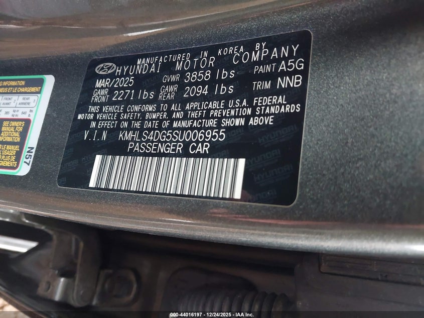 VIN KMHLS4DG5SU006955 2025 HYUNDAI ELANTRA SEL CONVENIENCE