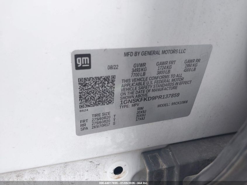 2023 Chevrolet Suburban 4Wd Premier VIN: 1GNSKFKD9PR137859 Lot: 44017695