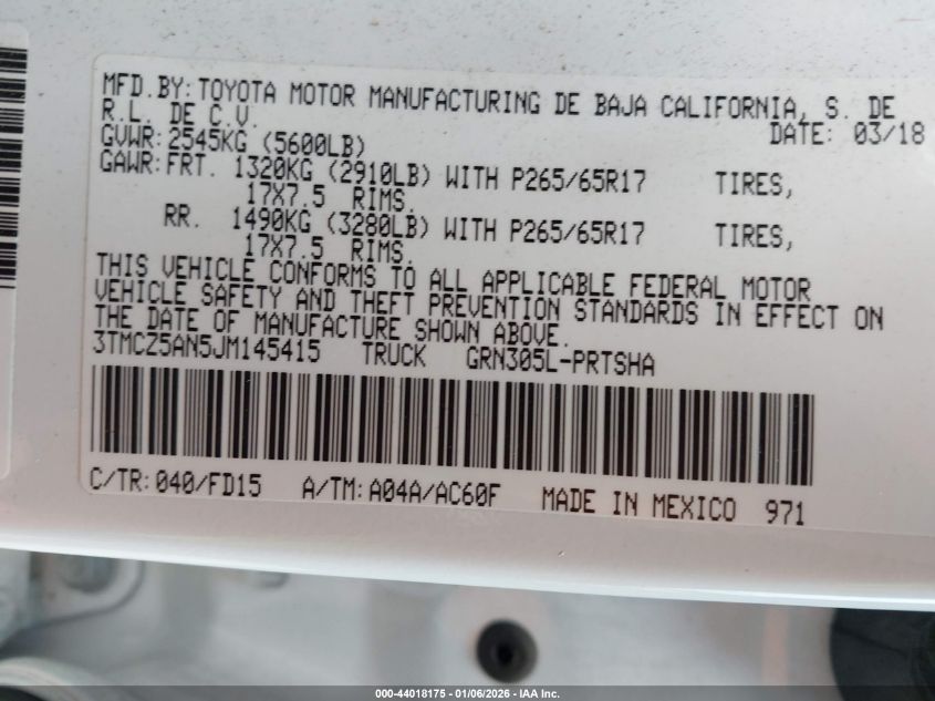 2018 Toyota Tacoma - 3TMCZ5AN5JM145415