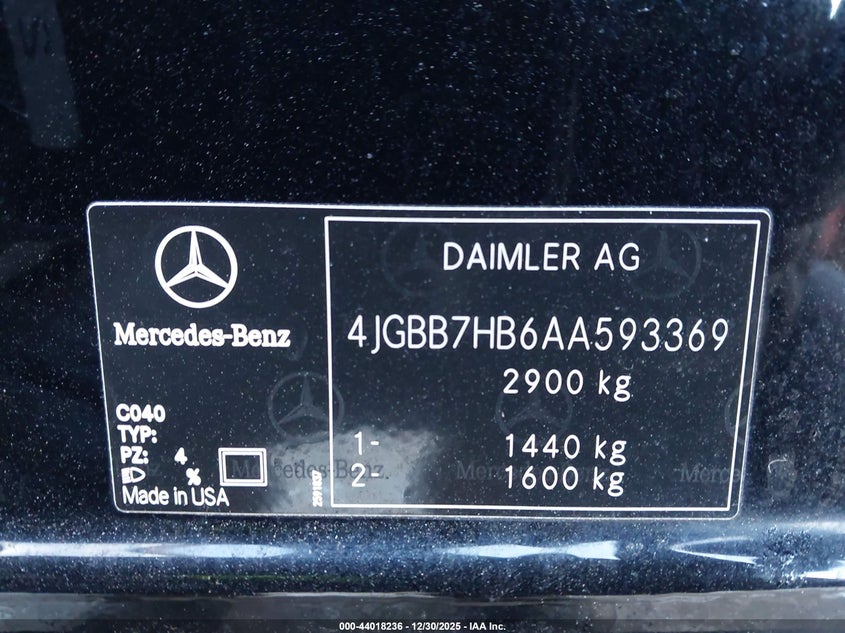 2010 Mercedes-Benz Ml 63 Amg 4Matic VIN: 4JGBB7HB6AA593369 Lot: 44018236