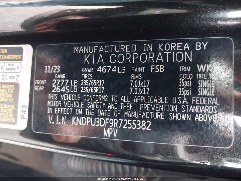 VIN KNDPU3DF9R7255382 2024 KIA SPORTAGE LX