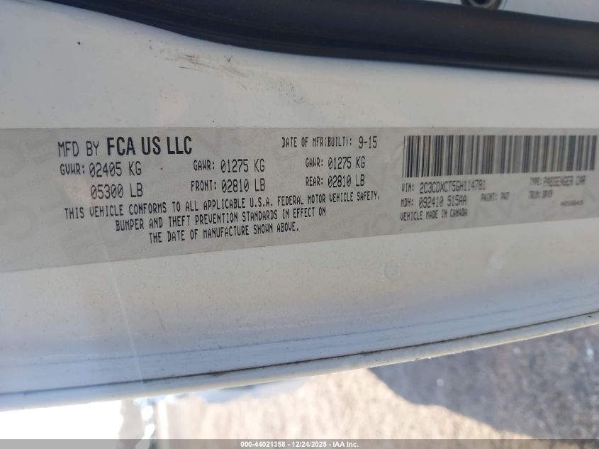 2016 Dodge Charger R/T VIN: 2C3CDXCT5GH114781 Lot: 44021358