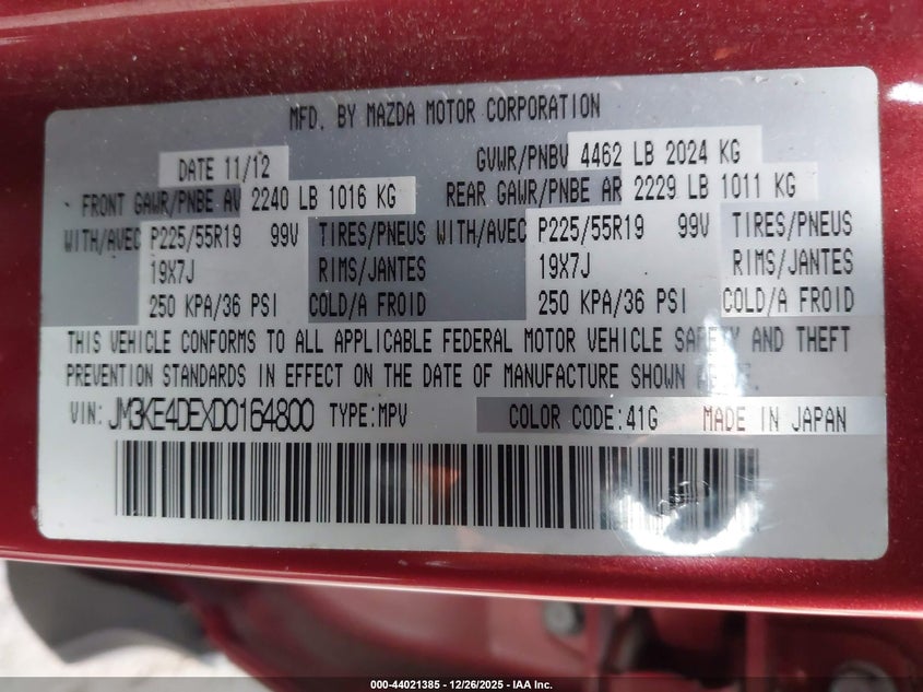 2013 Mazda Cx-5 Grand Touring VIN: JM3KE4DEXD0164800 Lot: 44021385