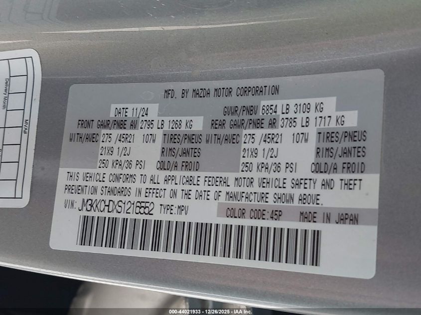 2025 Mazda CX-90 - JM3KKCHDXS1216552