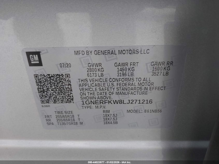 2020 Chevrolet Traverse Fwd Ls VIN: 1GNERFKW8LJ271216 Lot: 44023577