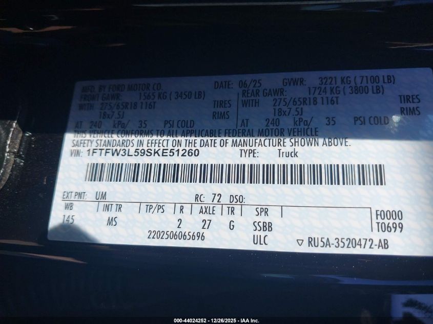 2025 Ford F-150 - 1FTFW3L59SKE51260