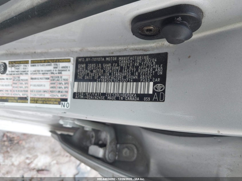 2005 Toyota Corolla Ce VIN: 2T1BR32E15C332714 Lot: 44024292