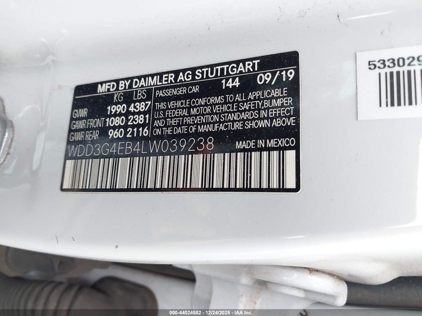 2020 Mercedes-Benz A 220 VIN: WDD3G4EB4LW039238 Lot: 44024582
