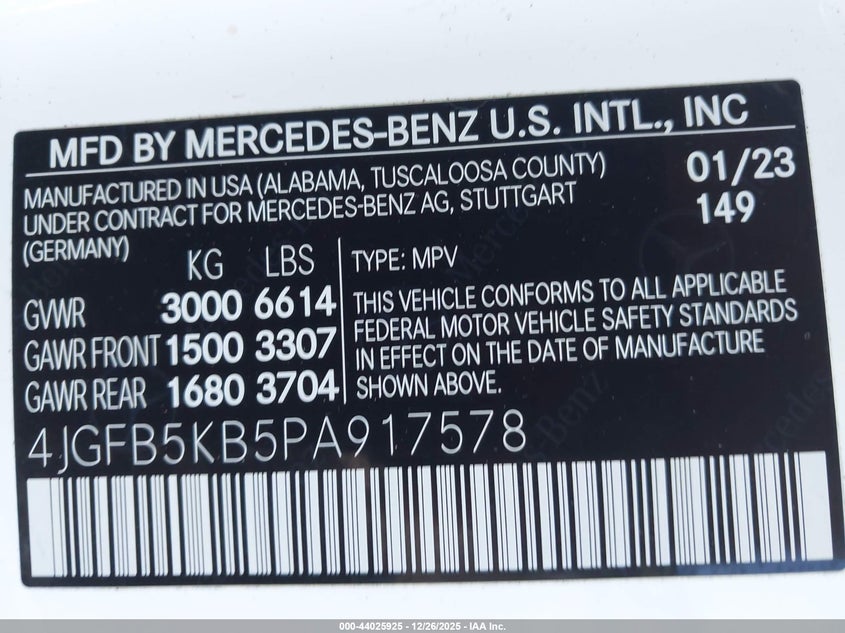 VIN 4JGFB5KB5PA917578 2023 MERCEDES-BENZ GLE 450 4MATIC