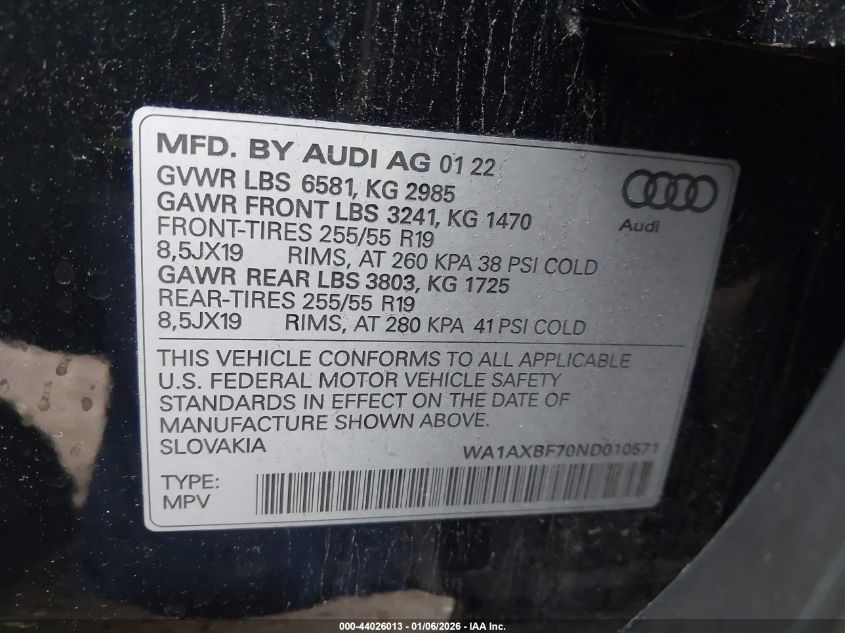 2022 Audi Q7 - WA1AXBF70ND010571