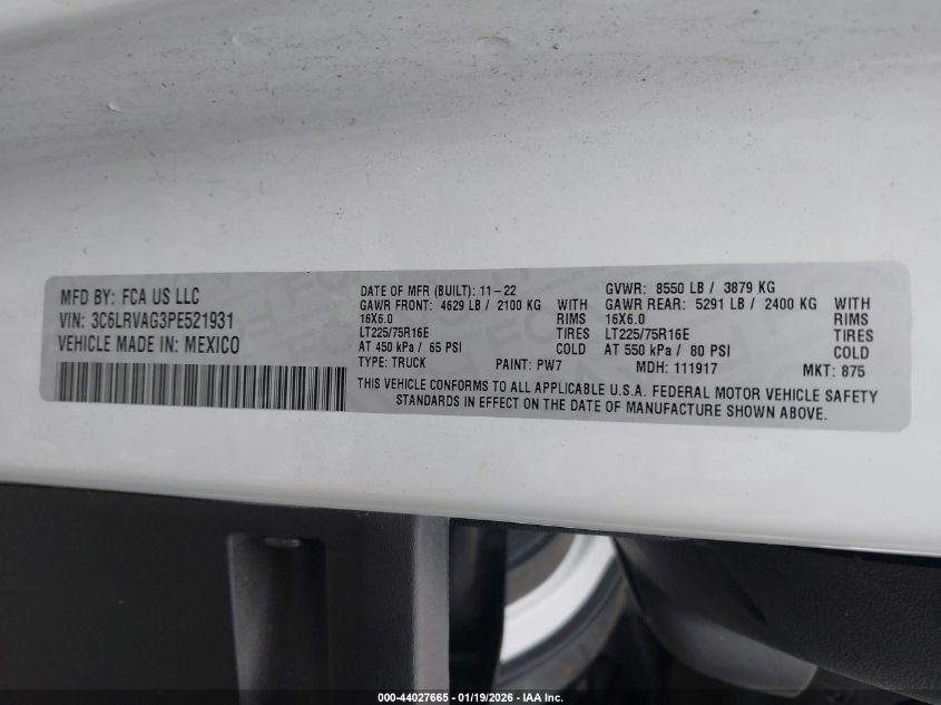 2023 Ram Promaster 1500 Low Roof 136 Wb