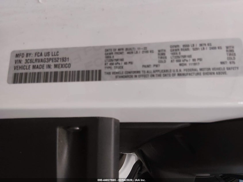 VIN 3C6LRVAG3PE521931 2023 RAM PROMASTER 1500 LOW ROOF 136 WB
