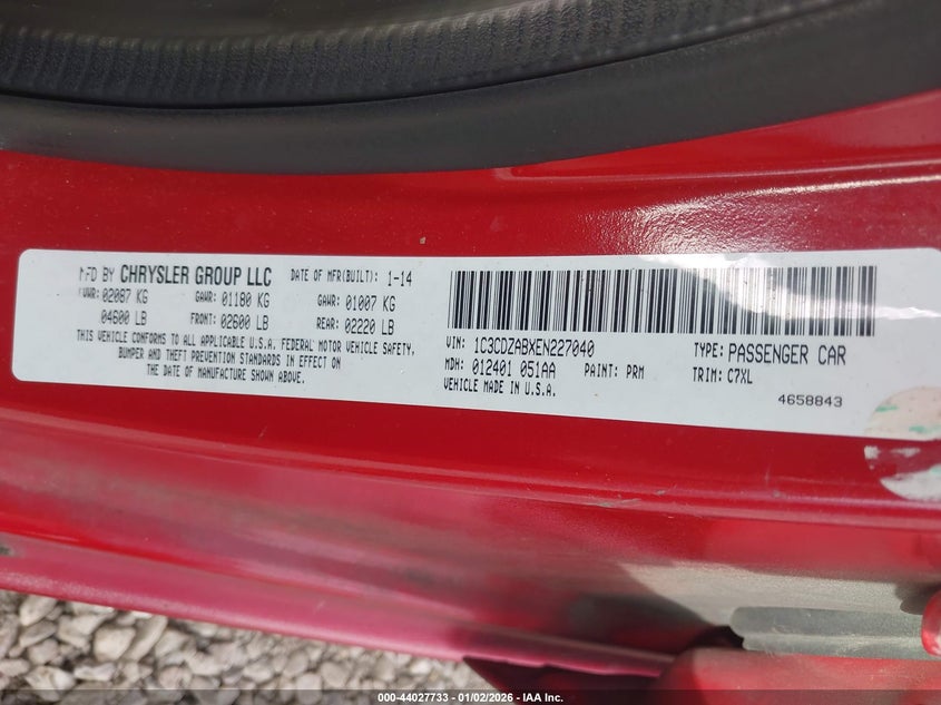 2014 Dodge Avenger Se VIN: 1C3CDZABXEN227040 Lot: 44027733