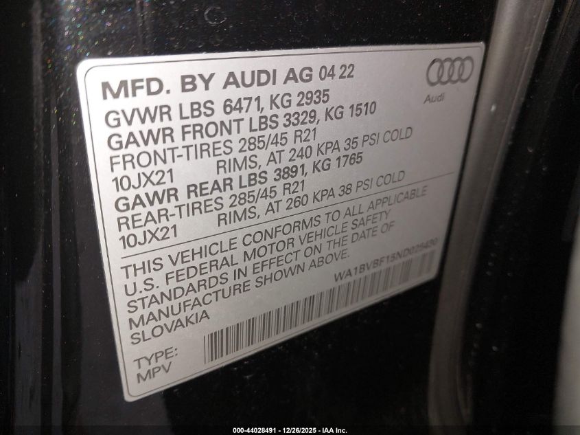 2022 Audi Q8 - WA1BVBF15ND025430