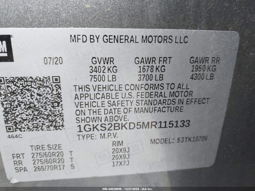 2021 GMC Yukon - 1GKS2BKD5MR115133