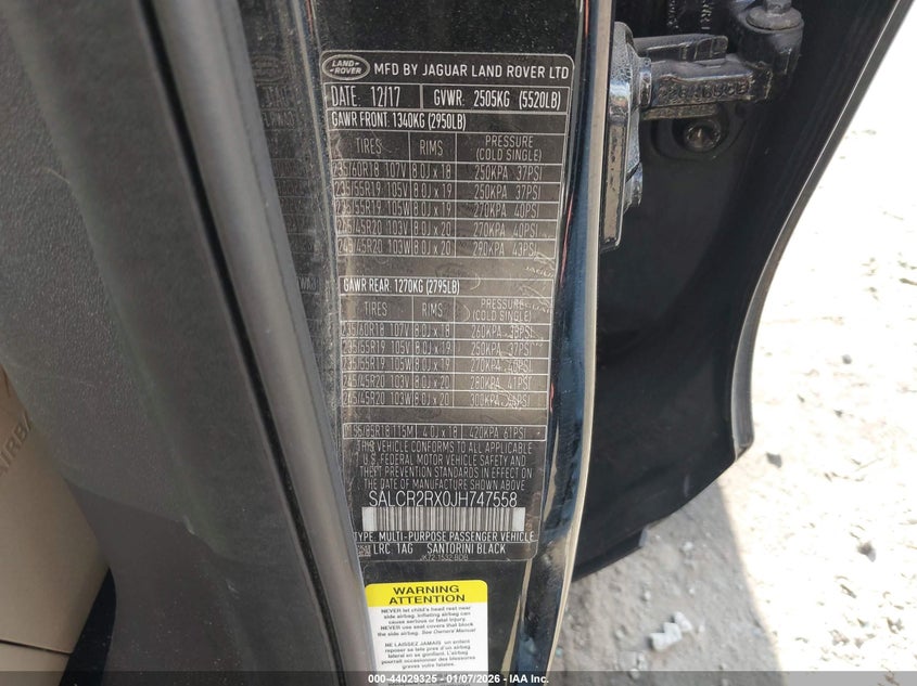 2018 Land Rover Discovery Sport Hse VIN: SALCR2RX0JH747558 Lot: 44029325