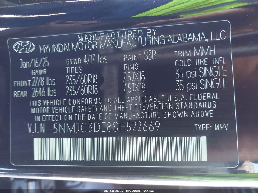 VIN 5NMJC3DE8SH522669 2025 HYUNDAI TUCSON SEL CONVENIENCE