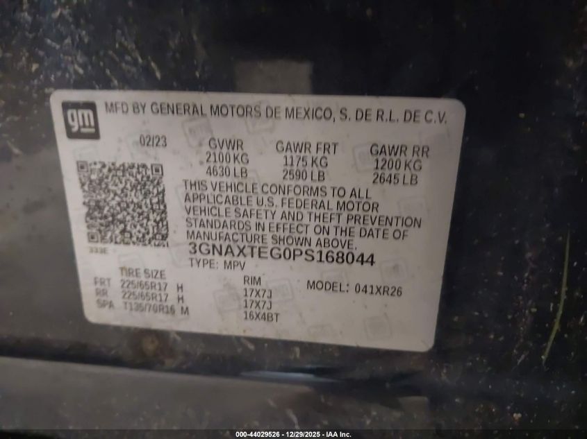 2023 Chevrolet Equinox Awd 2Fl VIN: 3GNAXTEG0PS168044 Lot: 44029526
