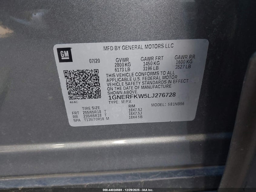VIN 1GNERFKW5LJ276728 2020 CHEVROLET TRAVERSE FWD LS