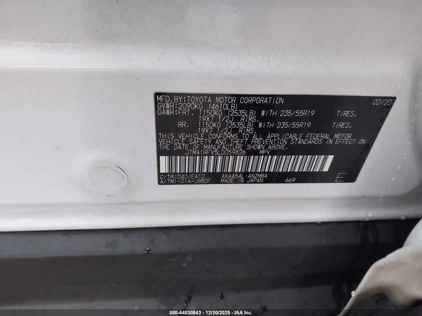 VIN JTMA1RFV5LD059826 2020 TOYOTA RAV4 XLE PREMIUM
