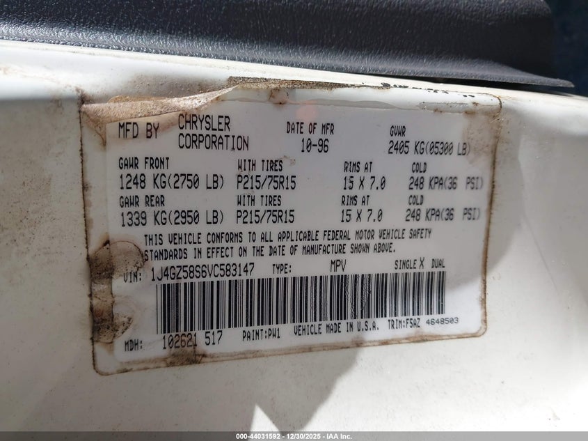 1997 Jeep Grand Cherokee Laredo/Tsi VIN: 1J4GZ58S6VC583147 Lot: 44031592