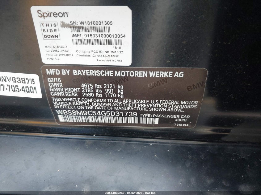 2016 BMW M3 VIN: WBS8M9C54G5D31739 Lot: 44032249