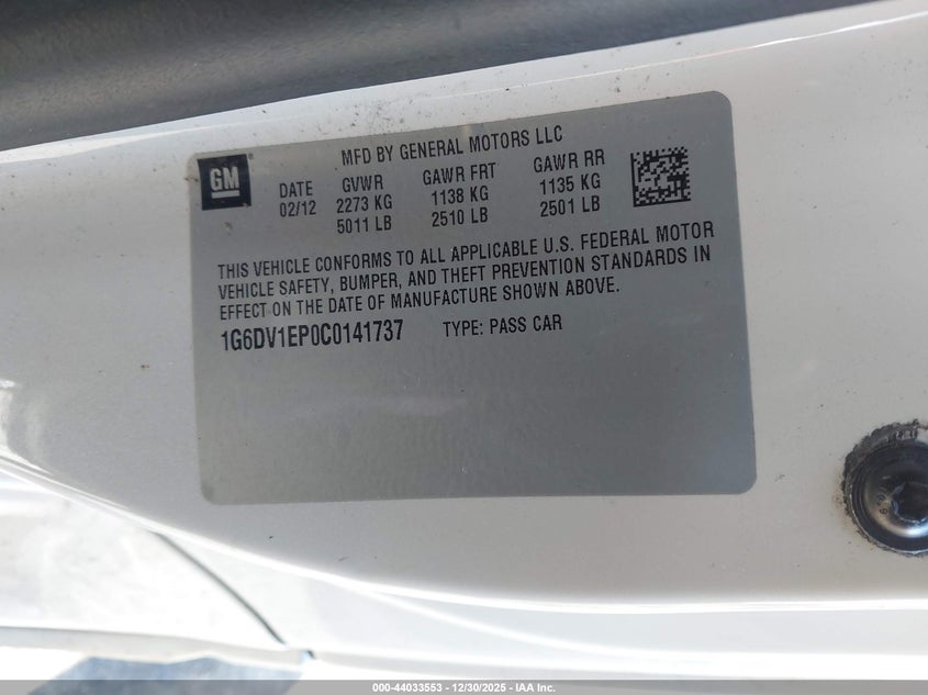 2012 Cadillac Cts-V VIN: 1G6DV1EP0C0141737 Lot: 44033553